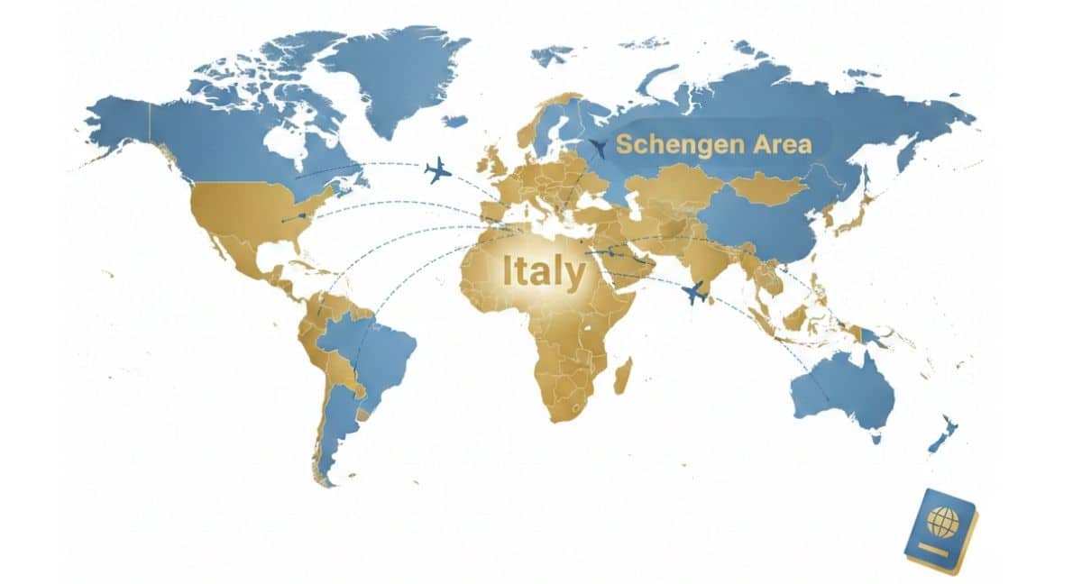 Mappa dei Paesi che possono entrare in Italia senza visto per soggiorni brevi fino a 90 giorni nell’Area Schengen